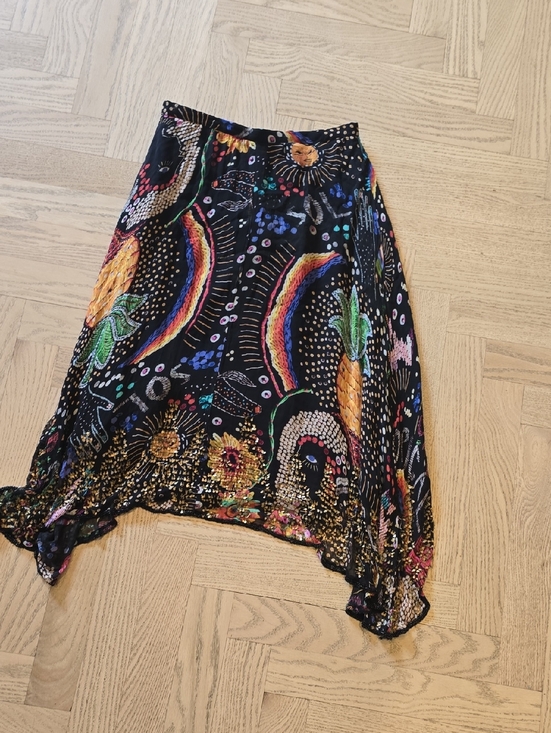 FARM Rio Dresses & Skirts - FARM Rio Black Asymmetrical Skirt with Rainbow & Pineapple Print